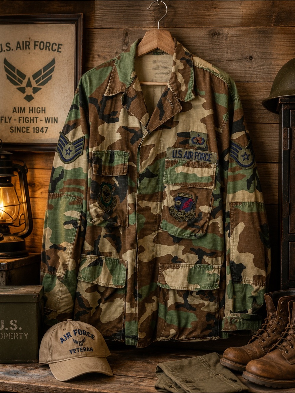 Vintage U.S. Air Force Woodland Camouflage BDU Field Jacket Large Regular